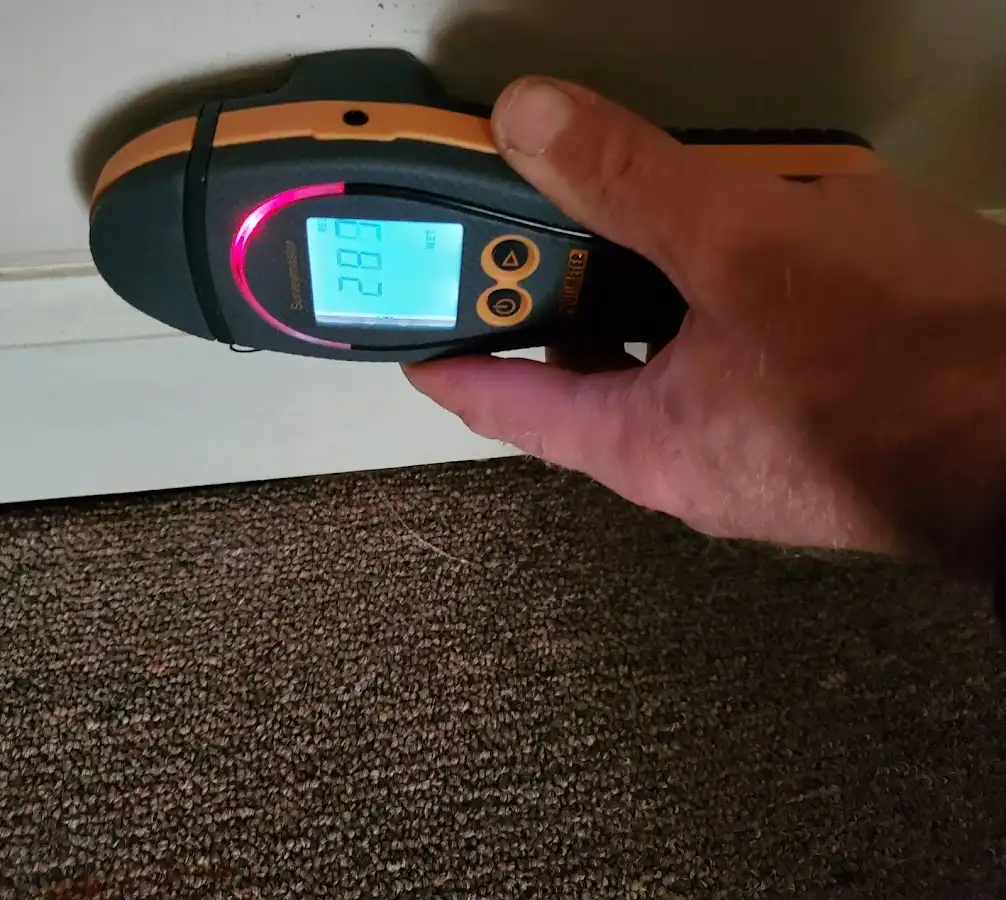 Moisture detection at baseboard during Storm Damage Restoration in Fredericksburg